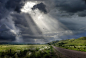 General 2500x1700 nature landscape sunbeams dirt road clouds field hills sky birds flying fence grass sun rays