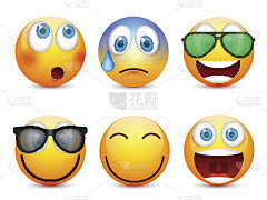 蓝眼睛的笑脸，表情包。黄脸带着情绪。面部表情。3 d现实emoji。伤心,高兴,生气的脸。有趣的卡通