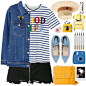 A fashion look from June 2017 featuring white tees, jean jacket and mini skirt. Browse and shop related looks.