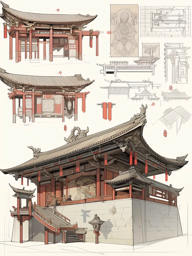 建筑艺术 ｜ 中国古楼建筑草图