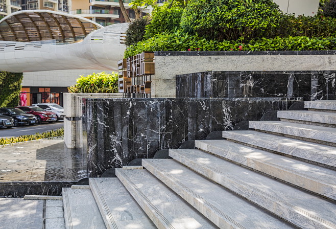 沙井柏林君瑞 展示区 现代 入口门楼 特色景墙 logo水景 跌水 台阶