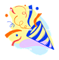 生日蛋糕-彩色蛋糕与飞行五彩纸屑和气球