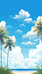 蓝色扁平风夏季海边沙滩插画背景图片