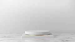 3D静物台 | 图源免费大图 |Minimal luxury white design Square box with gold pedestal podium in white Marble concrete wall background. concept display scene stage platform showcase, product, sale, banner, cosmetic. 3D render