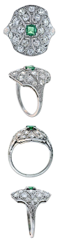 图喜欢:$4,750 Edwardian Emerald Ring with Diamonds 翡翠钻石戒指 - 图喜欢@北坤人素材