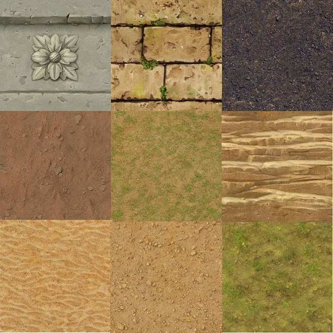 手绘q版卡通手游素材 3d手绘山石泥土砖块地表草地植物岩浆贴图 unity