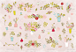 208简约粉色花枝蔓产品包装图案名片头像手绘水彩PNG免抠设计素材-淘宝网