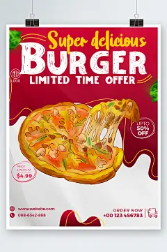 简约披萨美食快餐海报设计-众图网