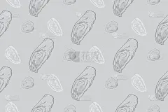 手绘牡蛎和柠檬的图案设计。无缝模式，循环背景设计。