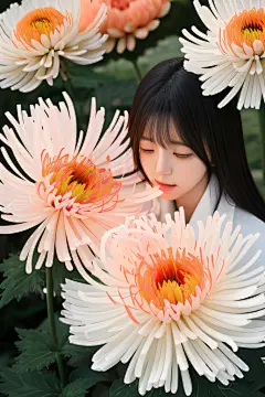高清日本动画红花倒刺与璀璨的菊花