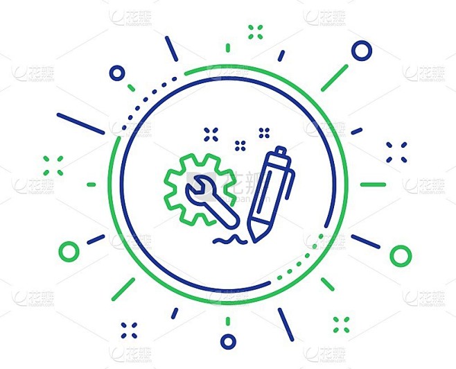 Engineering line icon. Cogwheel and Wrench tool si