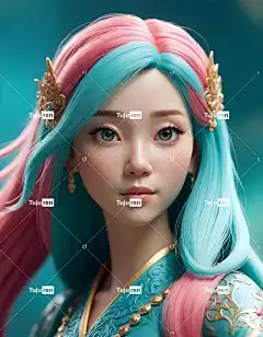 Ai产生的 女士 丰富多彩的 头发 美丽 漂亮 3D 渲染