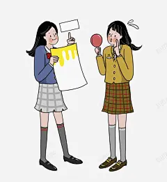 手绘交谈的女孩 免抠png 设计图片 免费下载 页面网页 平面电商 创意素材