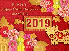 2019年中国猪年可爱卡通贺卡新年快乐年画海报素材-平面素材-@美工云(meigongyun.com)