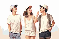学生放暑假手绘结伴插画