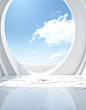 Abstract wallpaper time clock white space, in the style of detailed skies, symbolic props, arched doorways, anamorphic lens, high-angle, michael heizer, norman foster