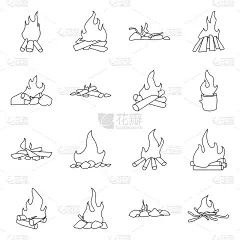 热,计算机图标,柴火,大篝火,木料堆,炊具,营火,危险,夏天,露营