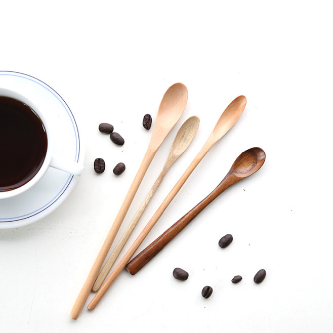 创意天然原木环保日式餐具长柄木勺子咖啡搅...