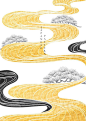 Chinese background with natural art banner design vector. Gold and black texture with ha