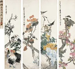 #任伯年#（1840~1896）《四季花鸟屏》