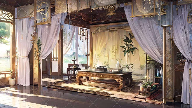 绘梦工坊丨AI室内古风背景《行宫御苑》上
