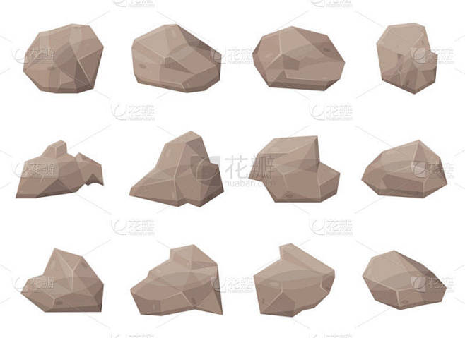 一套卡通风格的岩石和巨石