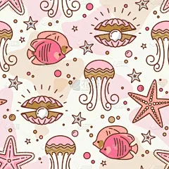 海洋,有帆船,式样,多色的,可爱的,纺织品,壁纸,海星,船,复古