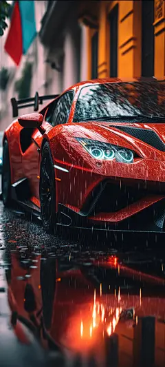 红色跑车雨天手机壁纸_彼岸手机壁纸