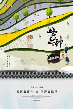 时雨及芒种四野皆插秧中国风芒种海报