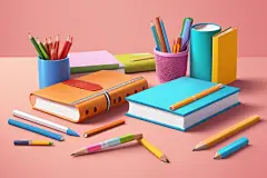水彩笔校园学习工具元素插画