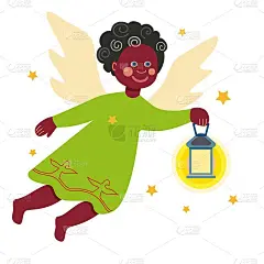 提着灯笼的圣诞小天使。黑色的。