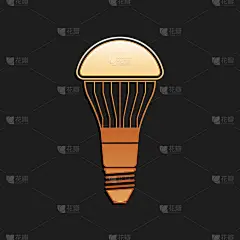 金色LED灯泡图标孤立在黑色背景。经济型LED照明灯泡。节约能源灯。长长的阴影风格。向量