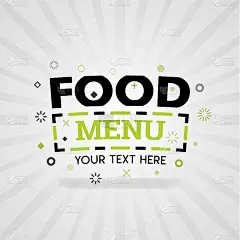 绿色标志的食物菜单。为美食封面app，预订餐厅，美食网站，食谱食品，手指食品行业，快速简单的食谱，伟