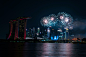 夜景新加坡城市夜空烟花高清素材图片