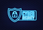 Cyber security vector logo with shield and check mark. security shield concept. internet security. neon icon. vector illustration.
