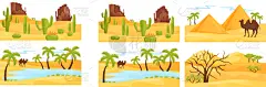 colorful desert landscapes with camel and rocky