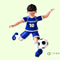 3D世界杯蓝色球衣足球运动员人物形象