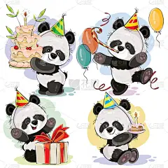 熊猫宝宝生日快乐向量集