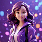 cartoon girl, purple background,inthe style of vray tracing, shiny/glossy,ue5,hallyu, bold character designs, realisticimpression, 8k