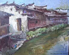 深沉的海  的插画 白墙与老房