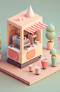 AI数字艺术美食店铺奶茶店小场景模型-众图网