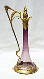 Art Nouveau carafe / Tall pitcher / Linda jarra antiga em dourado e lilás / Beautiful jar in gold metal and glass / Antique jars / Antique pitchers / Decanters / Jarras antigas