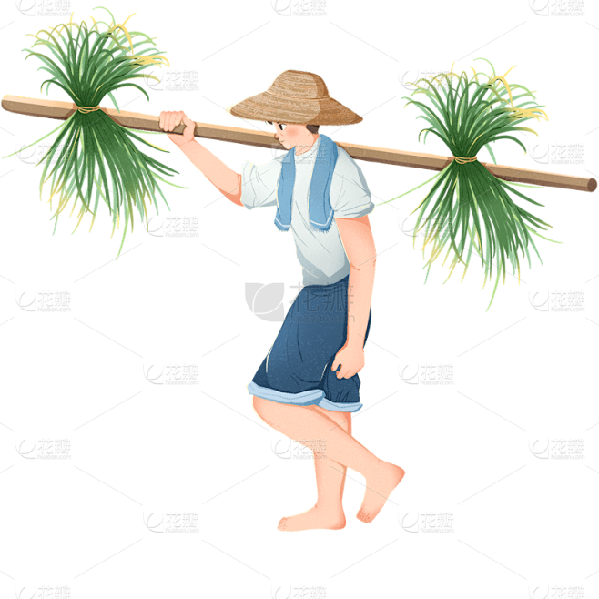 二十四节气通用谷雨插画水稻劳作人物元素素...