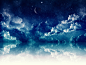 blue clouds stars Moon reflections  / 1600x1200 Wallpaper