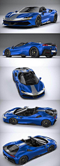 法拉利Ferrari SF90 Spider 2021款蓝色敞篷跑车3D模型（OBJ,FBX,MAX） 
