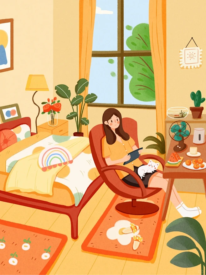 室内场景插画合集|原创插画|扁平肌理风 - 小红书