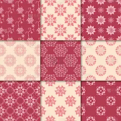 樱桃红和米色的花卉装饰品。无缝模式的集合