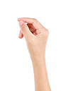 女性手握着一张白色背景照片上的虚拟卡