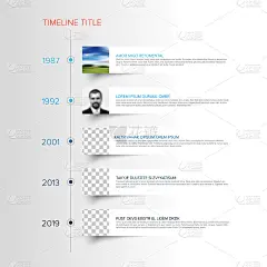 极简的垂直信息图表时间轴模板与照片占位符