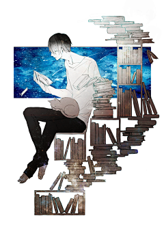 Pixiv二次元主题插画采集到书与男子特辑-秋日长夜，你指尖下的温度